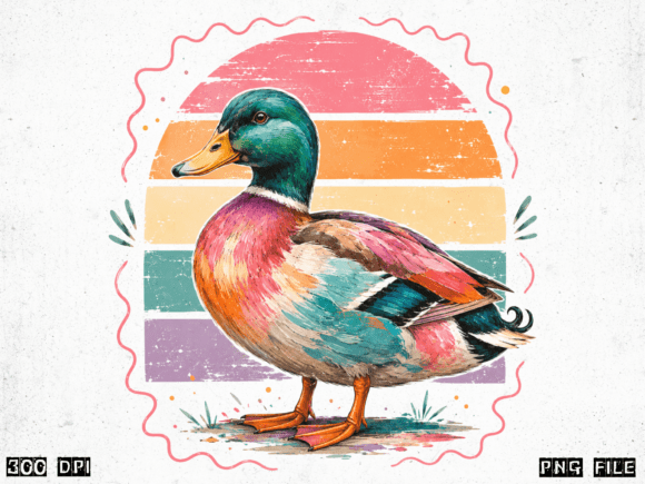 Colorful Vintage Duck PNG: Retro Rainbow Design Guide