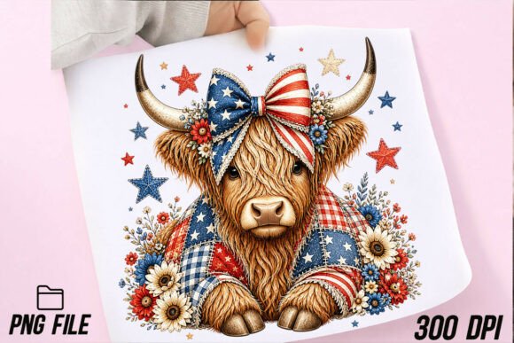 Coquette Highland Cow Patriotic PNG: A Whimsical Fourth of July Design
