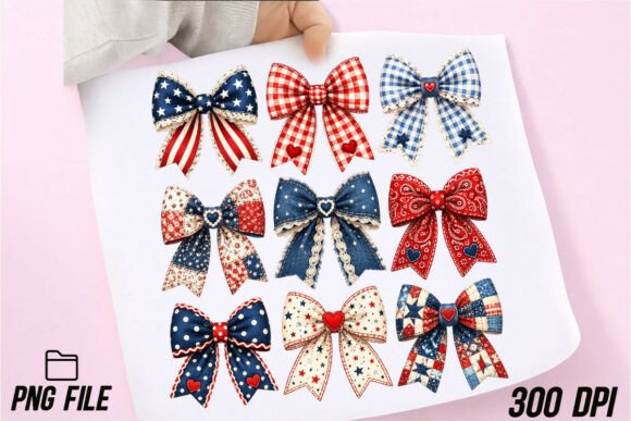 Coquette Patriotic Bow PNG Set: Your Go-To Design Asset