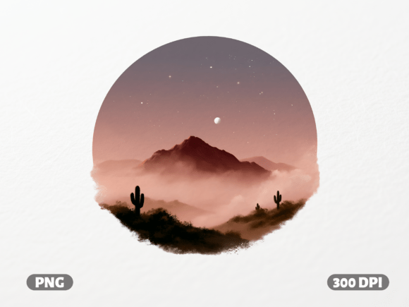 Desert Night Mountain Circle PNG: Elevate Your Design