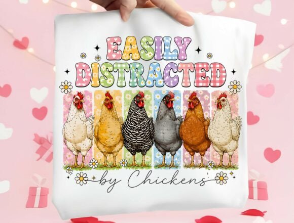 Easily Distracted by Chickens: A Whimsical PNG for Country-Chic Creations