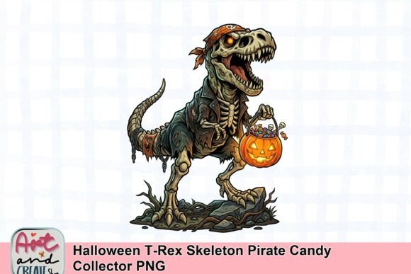 Halloween T-Rex Skeleton Pirate Candy Collector PNG: A Design Asset