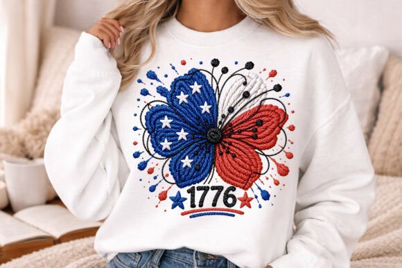 Patriotic Yarn Flower with 1776 PNG: A Handcrafted Digital Asset