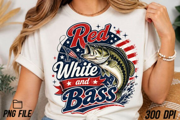 Red White and Bass Fishing 4th July PNG: Patriotic Design Asset