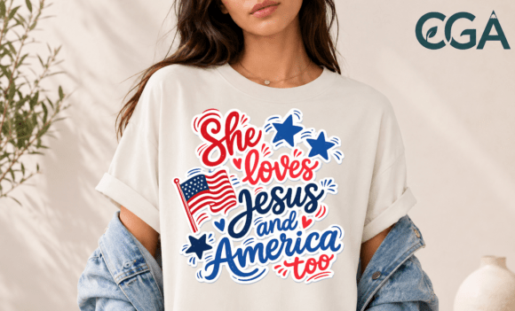 She Loves Jesus America Patriotic Png: Faith and Freedom Design